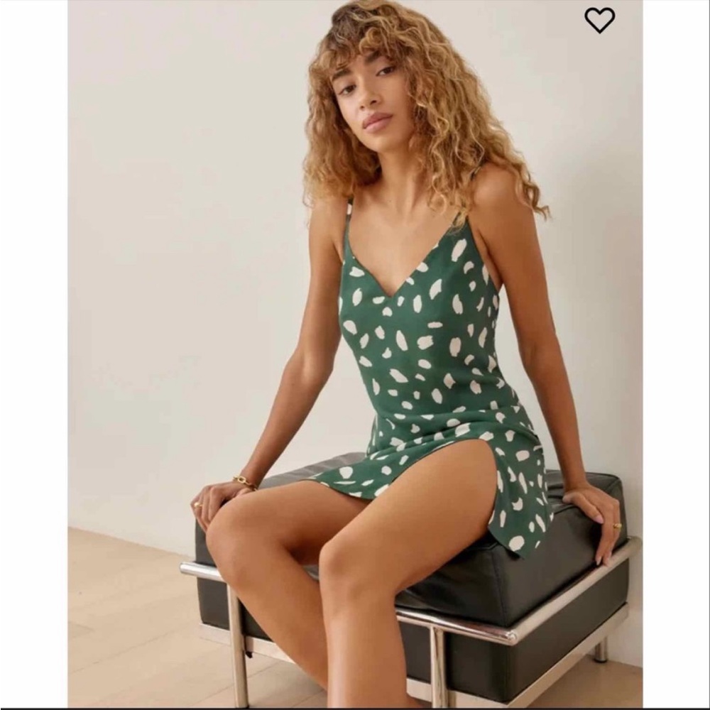 Reformation green splatter Fern Marlowe mini dress